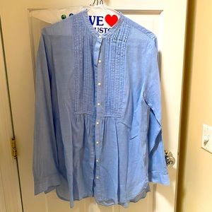 Gap blue, tunic button up with tuxedo detail, size L tall